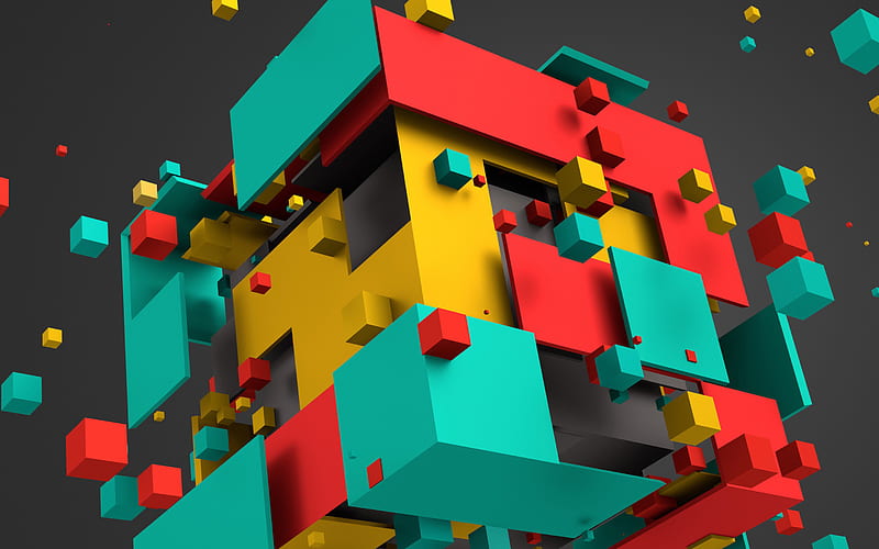cube, art, geometry, geometric shapes, 3d art, HD wallpaper