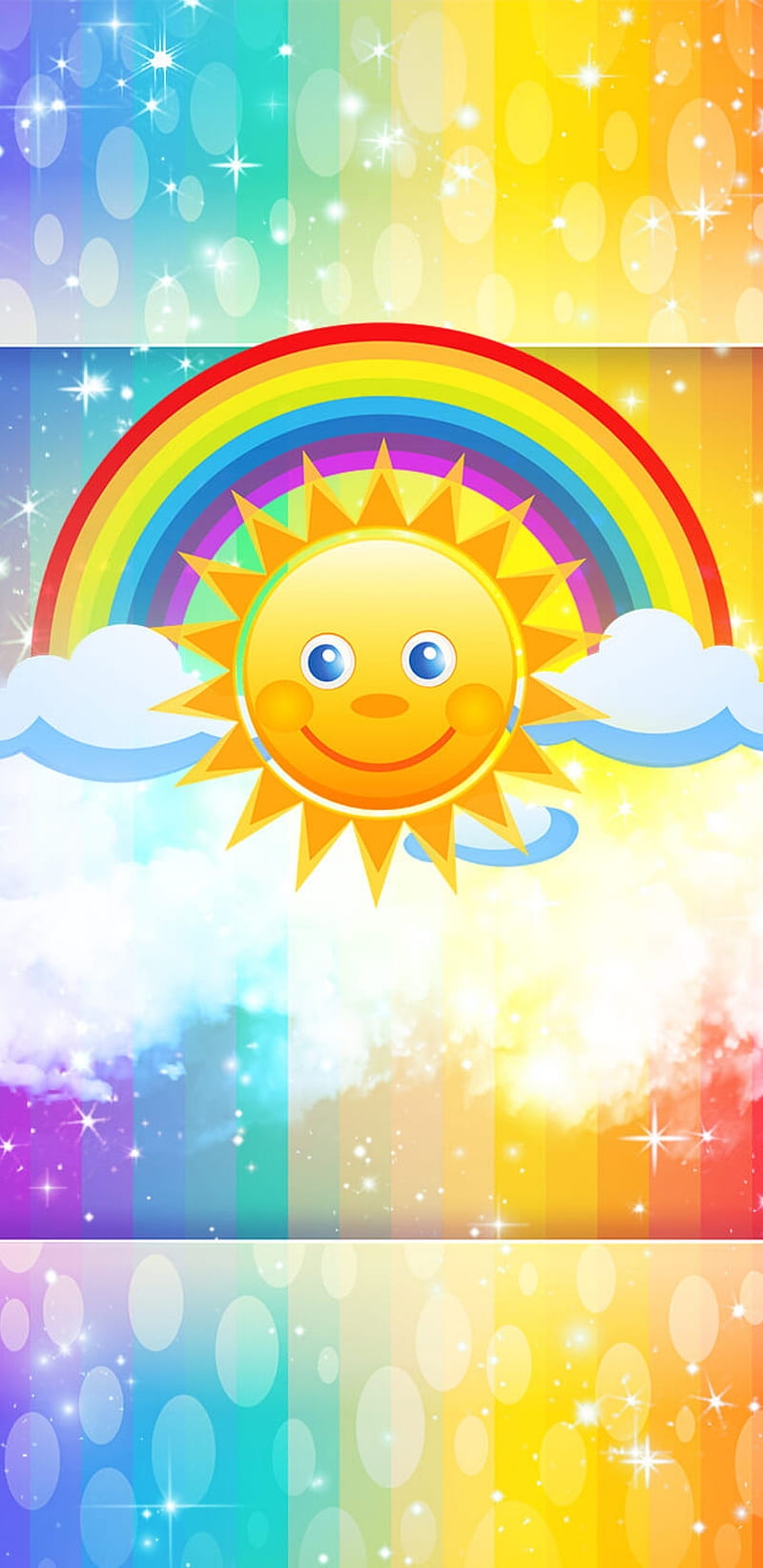 SunshineBright, cartoons, rainbow, sun, happy, colourful, bright, cute, children, HD phone wallpaper