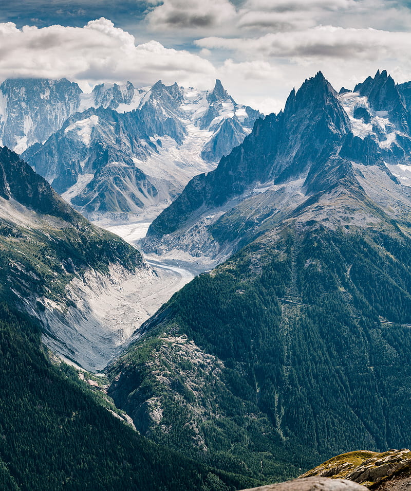 mountains, peaks, aerial view, road, chamonix, france, HD phone wallpaper