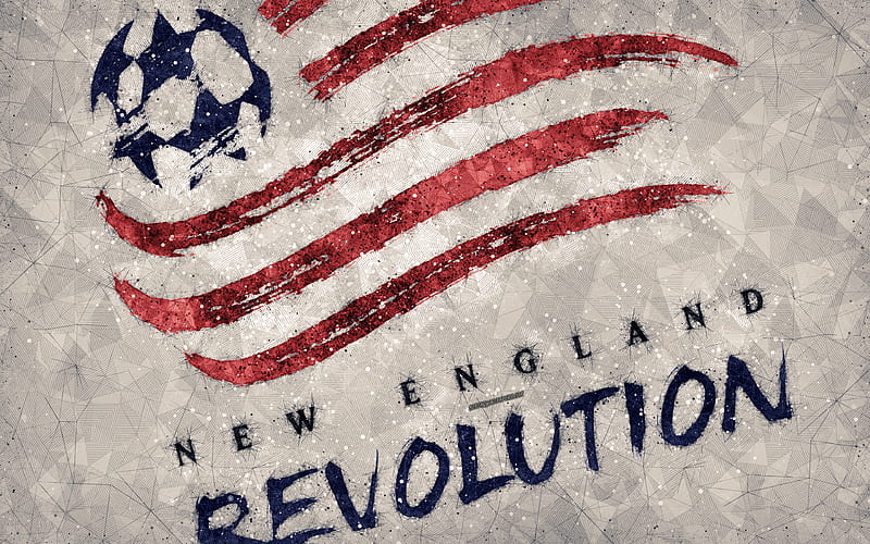New England Revolution American soccer club, logo, creative geometric art, gray abstract background, emblem, art, MLS, Boston, Foxborough, Massachusetts, USA, Major League Soccer, football, HD wallpaper