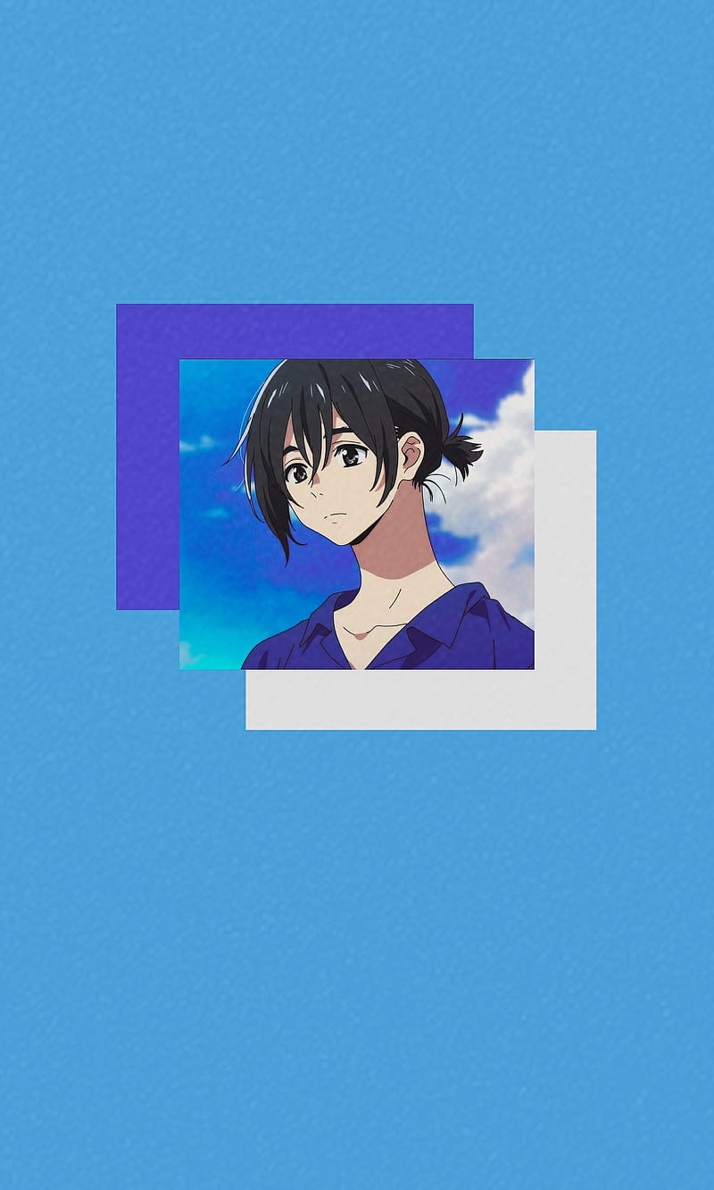 Chibana Mio, cloud, sky, blue, white, anime aesthetic, umibe no etranger, anime boy, anime, HD phone wallpaper