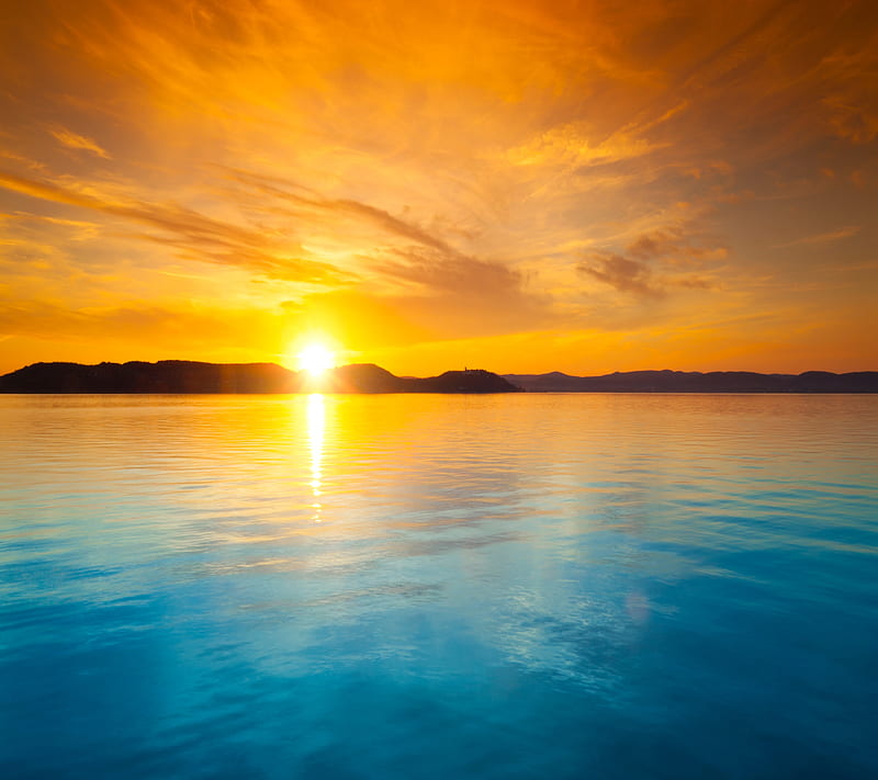 sunrise, color, cool, mountains, new, ocean, sea, sky, sun, water, HD wallpaper