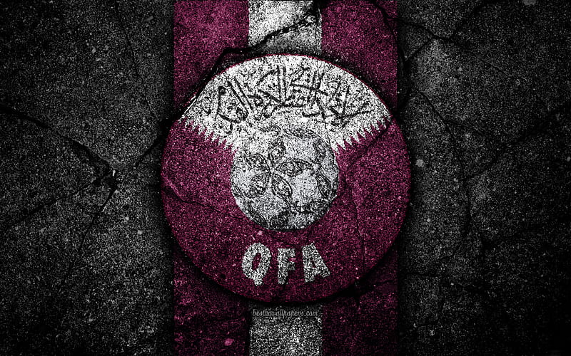 Qatar football team, logo, AFC, football, asphalt texture, soccer, Qatar, Asia, Asian national football teams, Qatari national football team, HD wallpaper