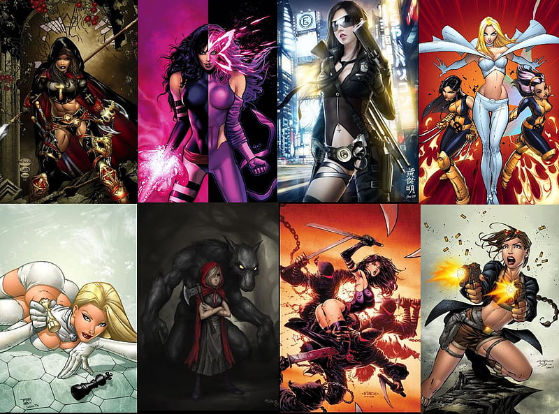 Comic's Women Mix, guns, red riding, psylocke, frost, HD wallpaper
