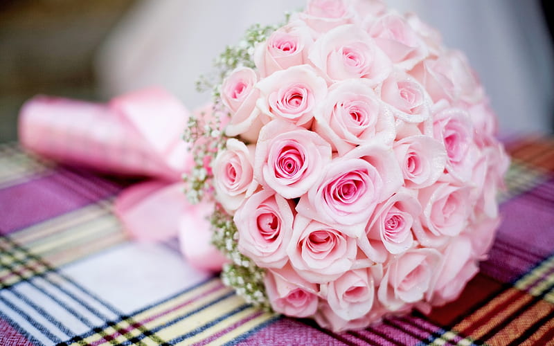 pink roses, bridal bouquet, pink flowers, roses, HD wallpaper