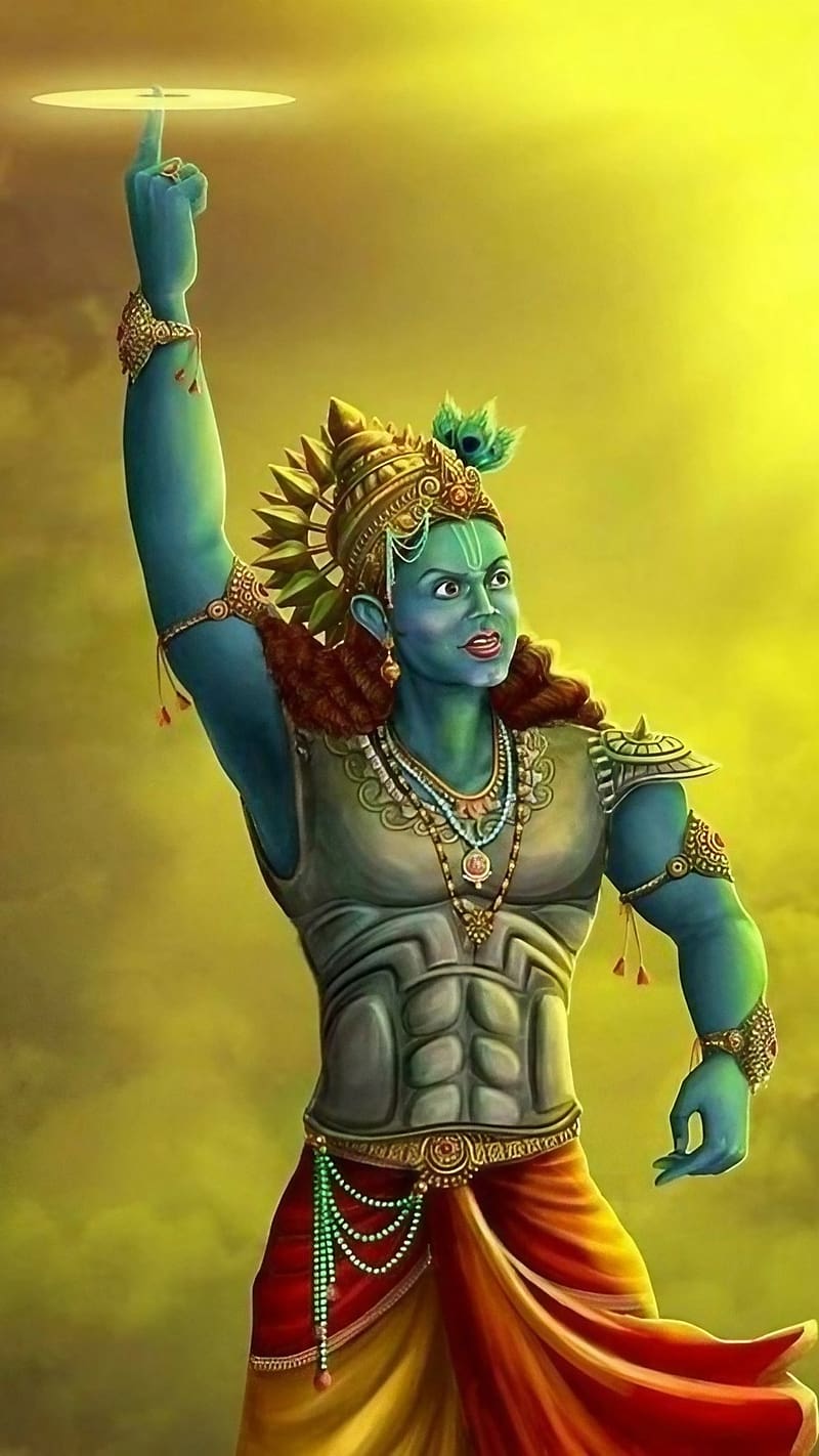Lord Krishna Animated, Sudarshana Chakra, art work, HD phone wallpaper