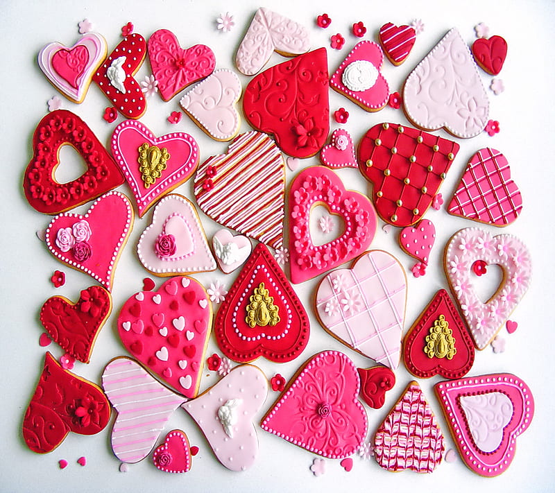 Valentine Coockies, corazones, love, HD wallpaper