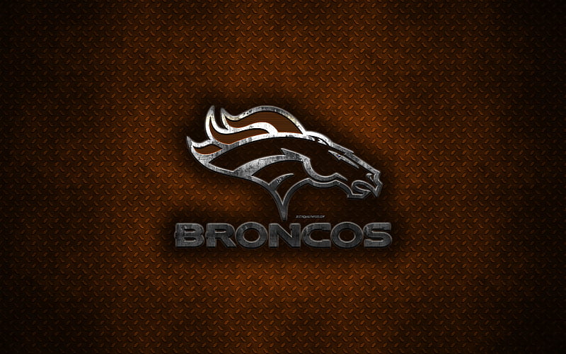 Denver Broncos, American football club, metal logo, Denver, Colorado, USA, creative art, NFL, emblem, orange metal background, american football, National Football League, HD wallpaper