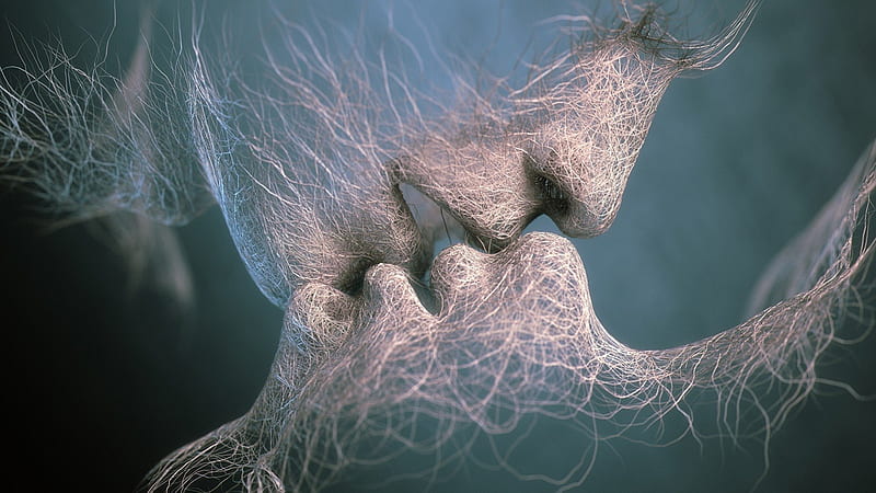love, faces, kissing, artwork, wires, HD wallpaper