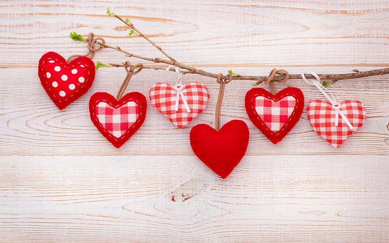 Happy Valentine's Day!, red, deco, spring, valentine, branch, heart, texture, white, wood, HD wallpaper