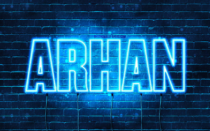 Arhan, , with names, Arhan name, blue neon lights, Happy Birtay Arhan, popular arabic male names, with Arhan name, HD wallpaper