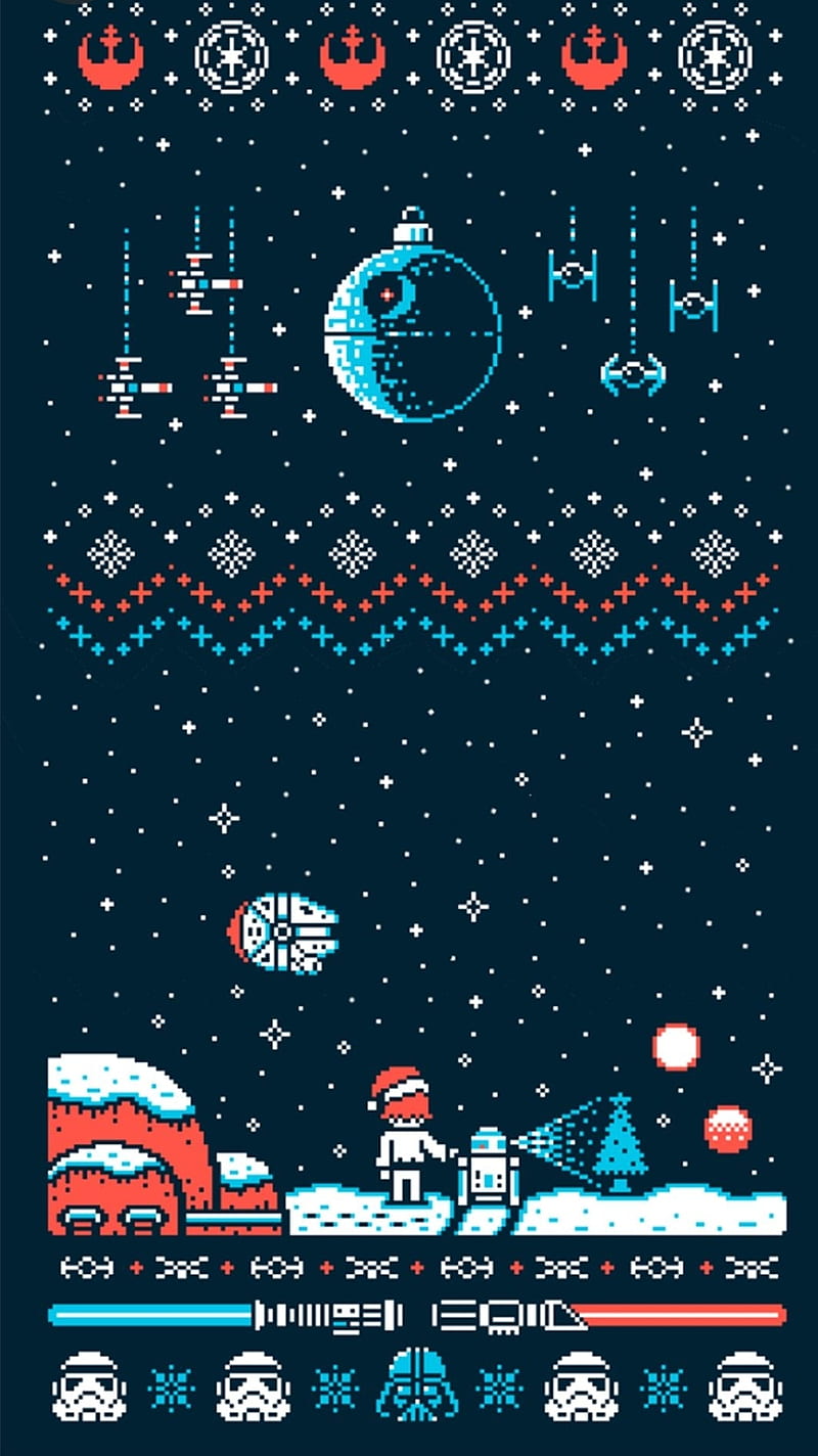 Star Wars Xmas, star wars, christmas, ugly sweater, pattern, r2d2, geeky, awesome, HD phone wallpaper