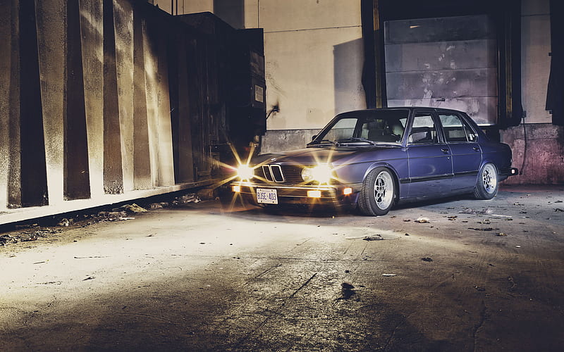 BMW E28, stance, headlights, blue e28, german cars, tuning, E28, BMW, HD wallpaper