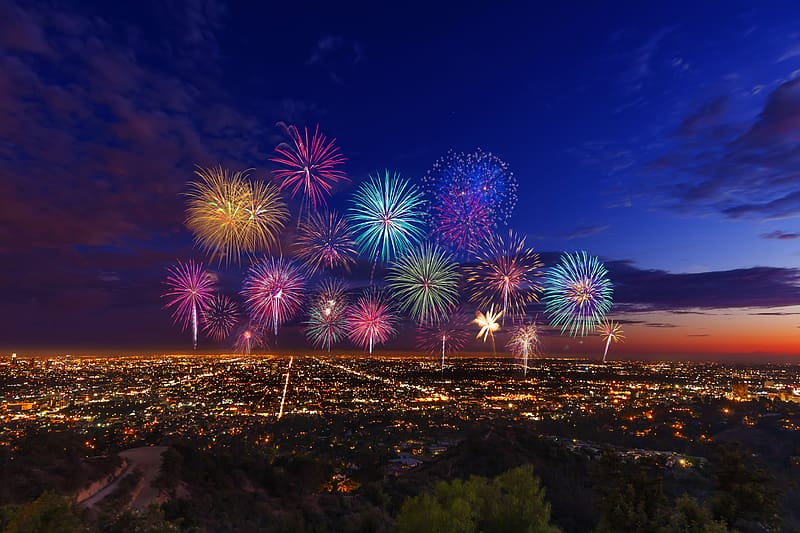 Night, Usa, City, Fireworks, , Los Angeles, HD wallpaper
