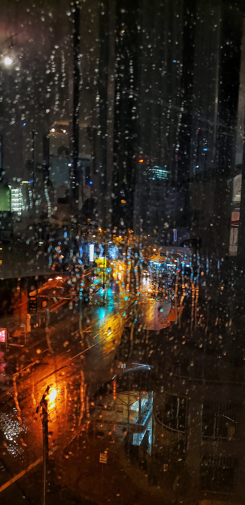 Rainy Night, black, city, color, dark, drop, rain, water, wet, HD phone wallpaper