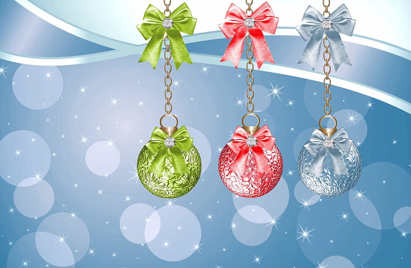 Christmas decoration, balls, christmas, background, Soft, ribbons, blue, HD wallpaper