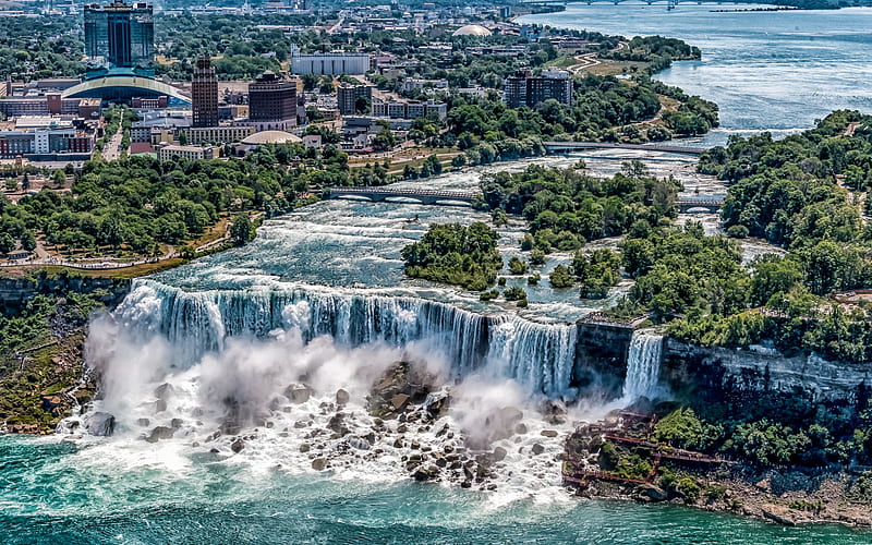 Niagara Falls, New York, beautiful waterfall, Niagara River, summer, cityscape, United States, USA, HD wallpaper