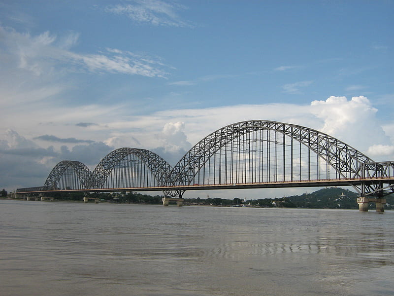 Yatanapon Bridge, place, river, mandalay, bridge, HD wallpaper