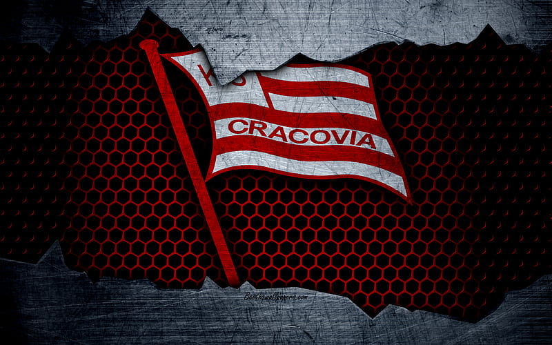 Cracovia logo, Ekstraklasa, soccer, football club, grunge, art, metal texture, Cracovia FC, HD wallpaper
