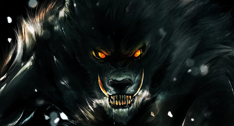 Big Bad Wolf, fantasy, dark, black, werewolf, lup, wolf, HD wallpaper