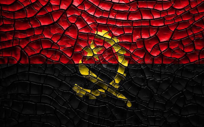 Flag of Angola cracked soil, Africa, Angolan flag, 3D art, Angola, African countries, national symbols, Angola 3D flag, HD wallpaper