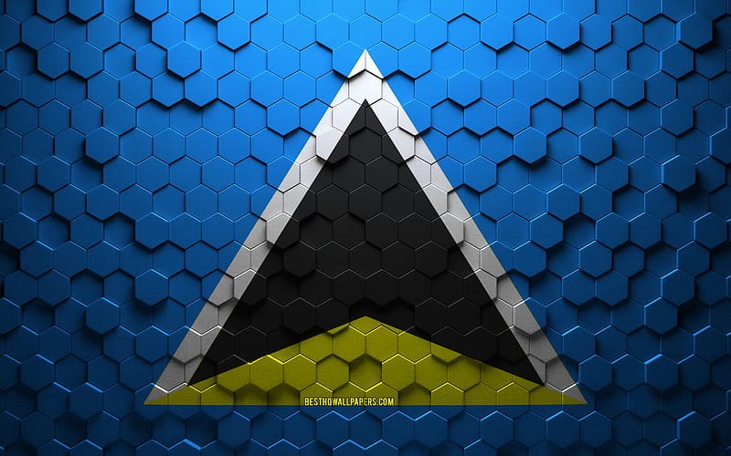 Flag of Saint Lucia, honeycomb art, Saint Lucia hexagons flag, Saint Lucia, 3d hexagons art, Saint Lucia flag, HD wallpaper