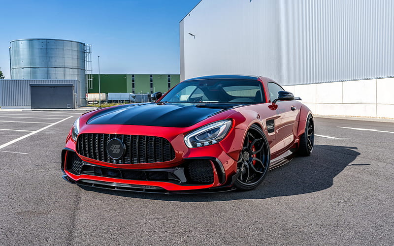 Mercedes-Benz GT S AMG, 2018, PD700GTR, Prior-Design, Widebody Aerodynamic-Kit package, red sports coupe, tuning GT S, black wheels, German sports cars, Mercedes, HD wallpaper
