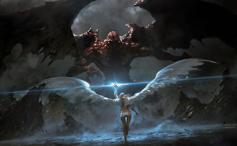 Angel and demon, 2013, fantasy, demon, 14, angel, 10, HD wallpaper
