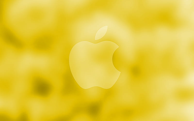 Apple yellow logo, yellow blurred background, Apple, minimal, Apple logo, artwork, HD wallpaper
