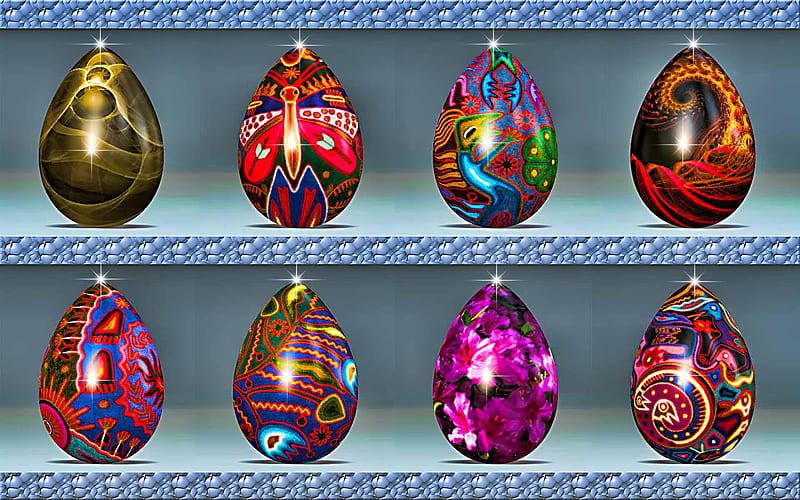 Eggs In 8 Collection 2, sparkle, lovely, fractal, eggs, beauty, abstract, display, HD wallpaper