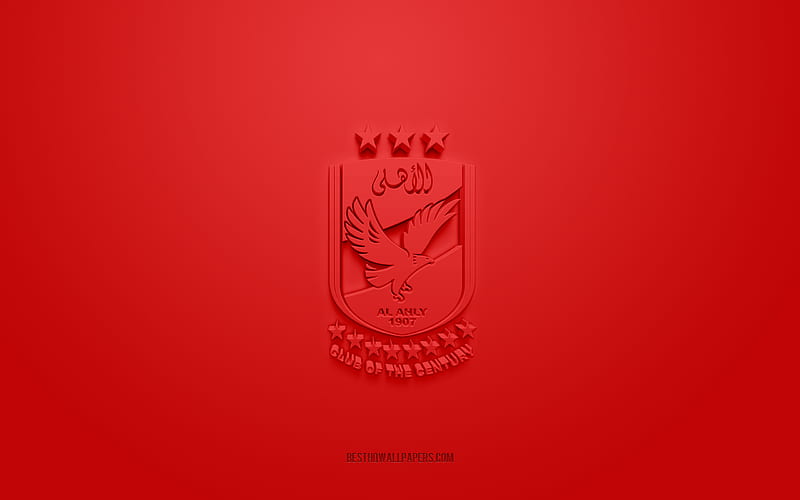 Al Ahly SC, creative 3D logo, red background, 3d emblem, Egyptian football club, Egyptian Premier League, Cairo, Egypt, 3d art, football, Al Ahly SC 3d logo, HD wallpaper