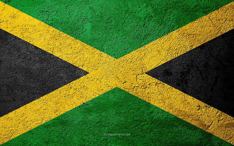 Flag of Jamaica, concrete texture, stone background, Jamaica flag, North America, Jamaica, flags on stone, HD wallpaper