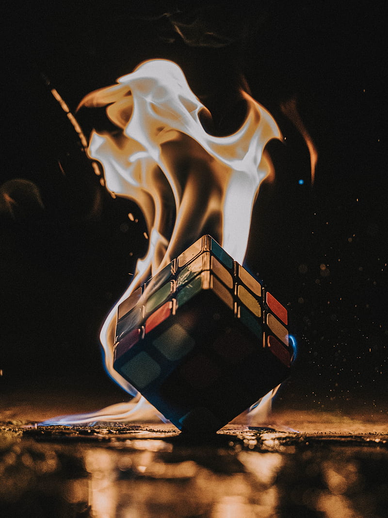 FlameCube, burn, burned, cube, epic, fire, flame, flames, rubiks, rubiks cube, speedcube, HD phone wallpaper