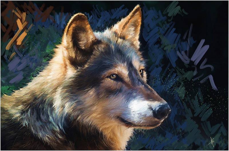 The Leader, predator, head, painting, wolf, portrait, eyes, wolves, artwork, HD wallpaper