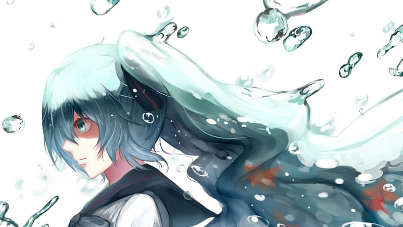 Lost In My Mind, vocaloid, ponytails, water, bottle miku, hatsune miku, fish, anime, HD wallpaper