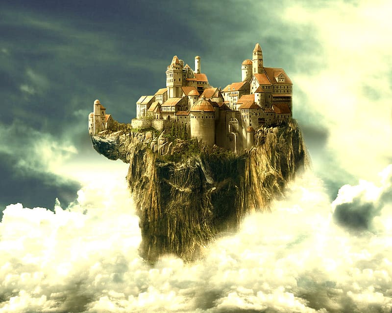 Fantasy, Village, Castle, Floating Island, HD wallpaper