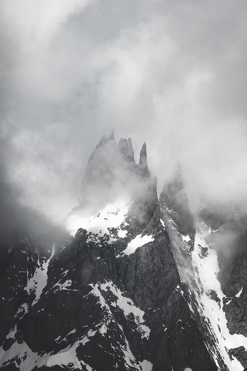 mountain, clouds, snow, peak, HD phone wallpaper