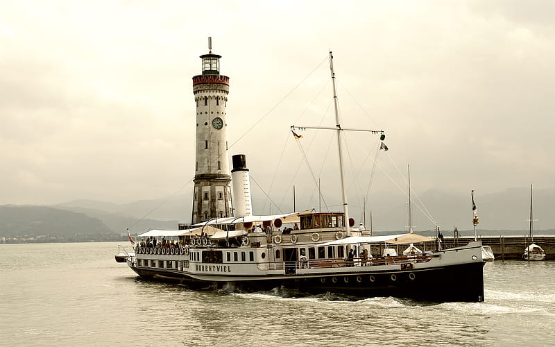 Bodensee Impressions, germany, lake, steamboat, lighthouse, HD wallpaper