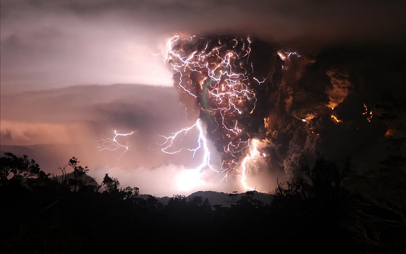 Chaiten Volcano, lightning, ash, nature, clouds, sky, stormy, volcanoes, HD wallpaper