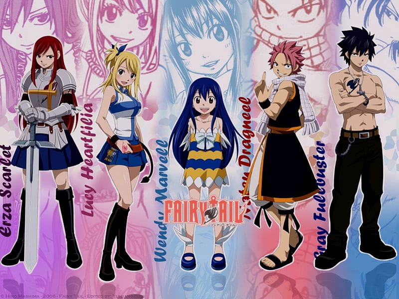 Fairy tail, Natsu, Gray, Erza, Lucy, HD wallpaper