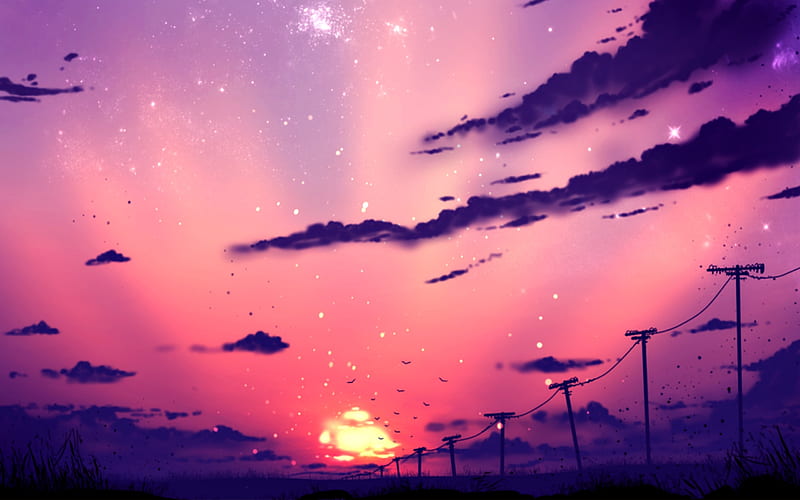 Purple sky, cloud, luminos, ryky, manga, sunset, sky, fantasy, purple, anime,  HD wallpaper | Peakpx