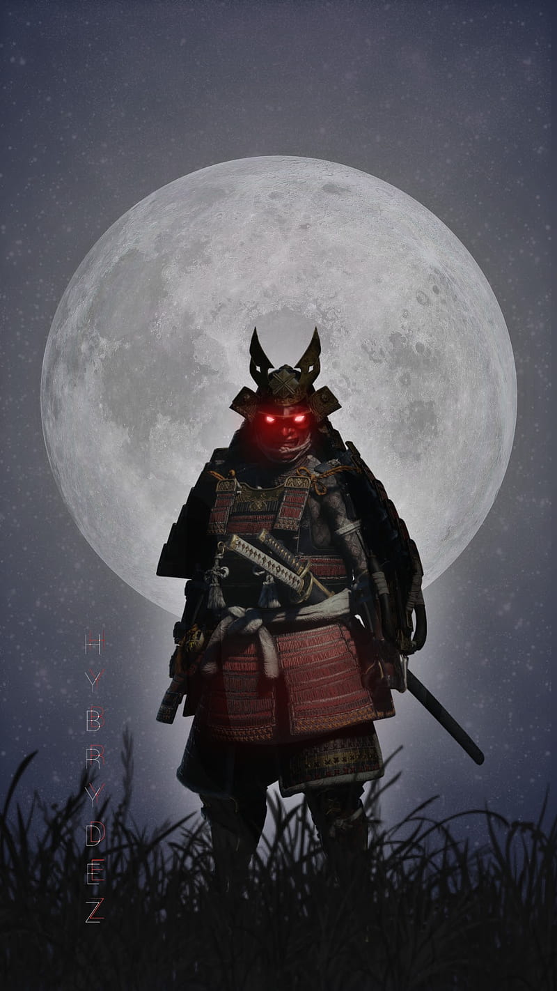 Samurai, black, moon, katana, iphone, HD phone wallpaper