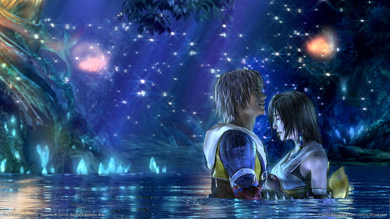 Final Fantasy X - Tidus and Yuna, tidus, water, macalania woods, cg, ffx, love, final fantasy x, yuna, HD wallpaper