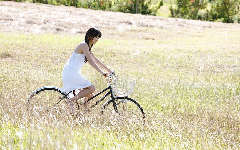 Bicycle, alone, green, girl, HD wallpaper | Peakpx