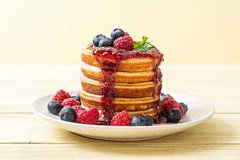 Food, Pancake, Berry, Blueberry, Honey, Raspberry, Strawberry, HD