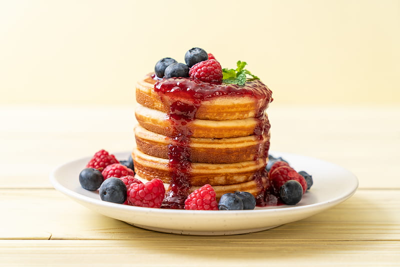 Food, Pancake, Berry, Blueberry, Breakfast, Fruit, Raspberry, HD wallpaper