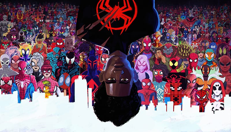 Spiderman From All The Verses, spider-man-across-the-spider-verse, spiderman, spiderman-2099, miguel-o-hara, miles-morales, spider-punk, spider-cat, gwen-stacy, peter-porker, 2023-movies, movies, HD wallpaper