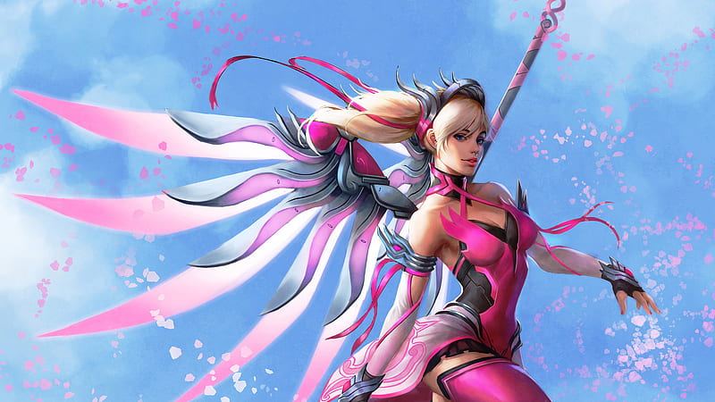 Pink Mercy Overwatch Wings Fantasy Digital Art, mercy-overwatch, overwatch, games, xbox-games, ps-games, pc-games, artist, artwork, digital-art, HD wallpaper