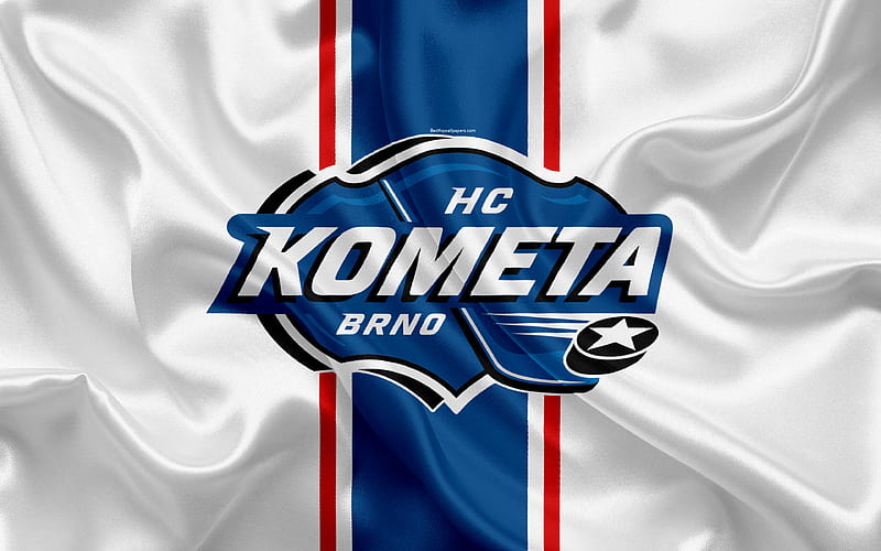 Kometa Brno HC Czech hockey club, emblem, logo, Extraliga, silk flag, hockey, Brno, Czech Republic, HD wallpaper