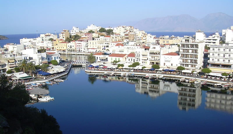 Agios-Nikolaos-Crete-Greece, panoramic, Crete, Agios-Nikolaos, sea, graphy, city, Greece, urban, nature, coast, HD wallpaper